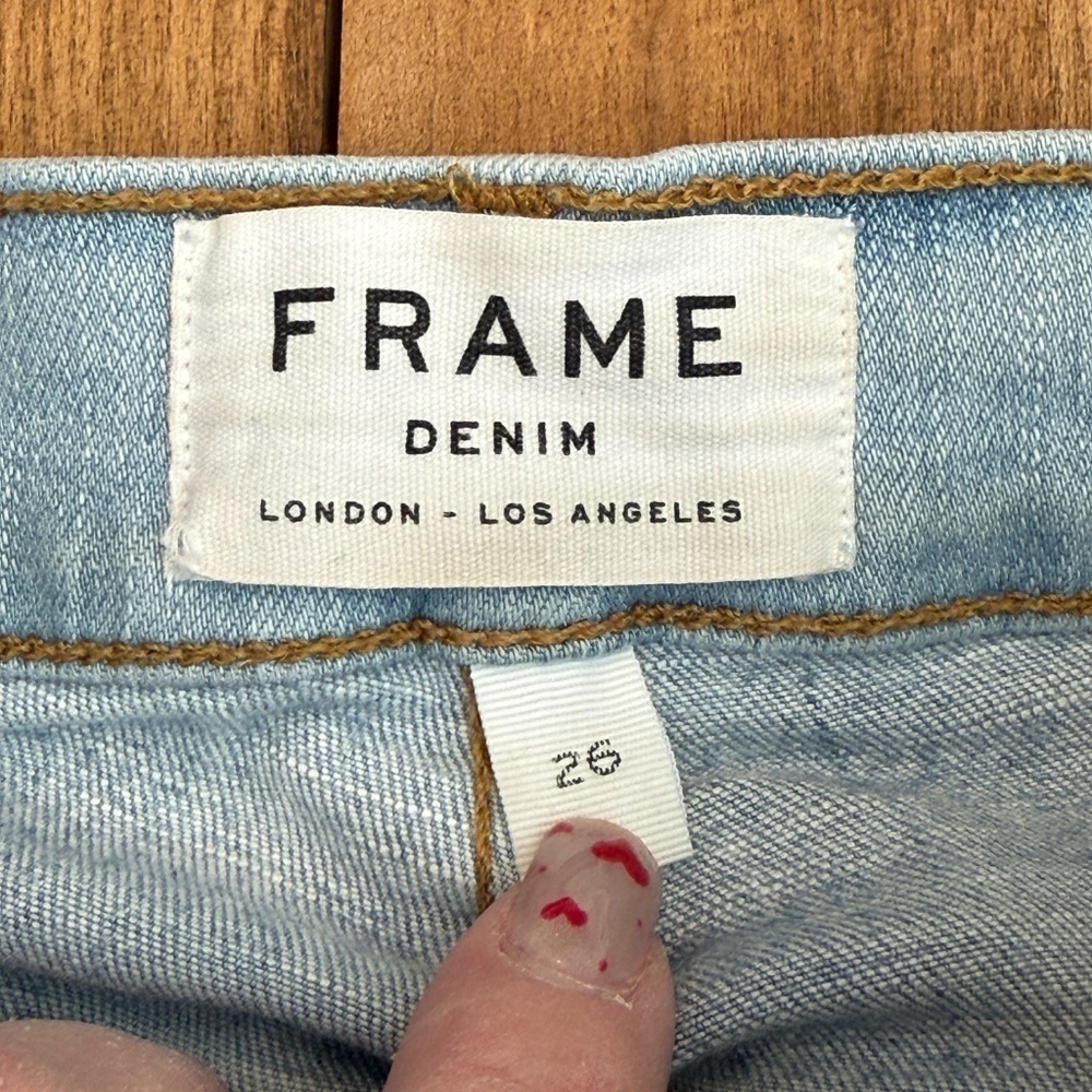 FRAME Le High Straight Double Frayed Hem Pearl Jean 45024 - Picture 10 of 14